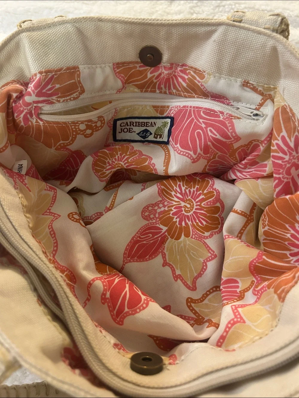 Caribbean Joe Cream Canvas & Tan Woven Straw Tote - Picture 2 of 2